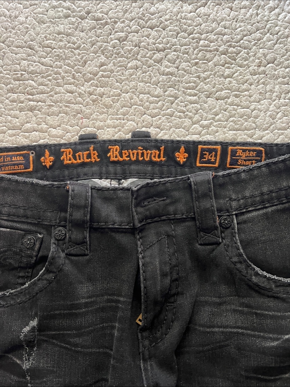 Rock Revival Black Distressed Men's Denim Shorts with Subtle Fading - Picture 2 of 4